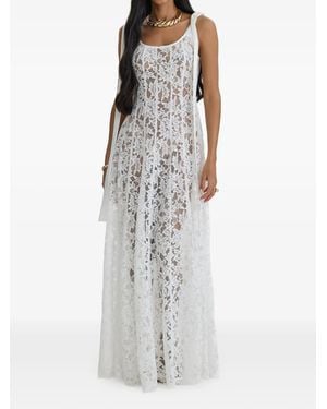 MOOS STUDIO Whisper Lace Tie-Fastening Maxi Gown - White