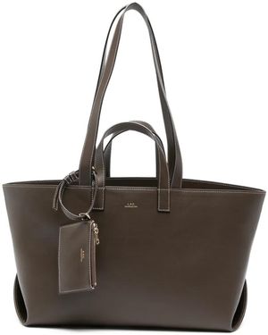 A.P.C. Contrast-Stitching Leather Tote Bag - Brown