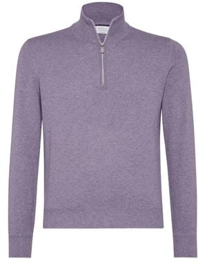 Brunello Cucinelli Jersey de cachemira con media cremallera - Morado