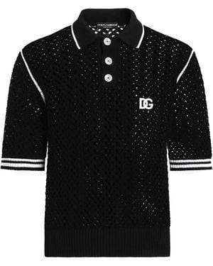 Dolce & Gabbana Crochet-Knit Short-Sleeve Polo Shirt - Black