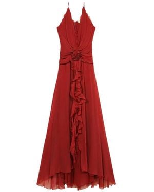 Blumarine Ruffled Rosette-Detail Maxi Dress - Red