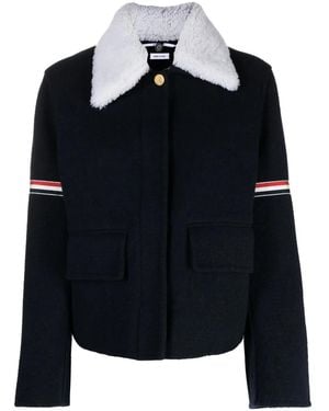 Thom Browne Rwb-Striped Shearling-Collar Jacket - Black