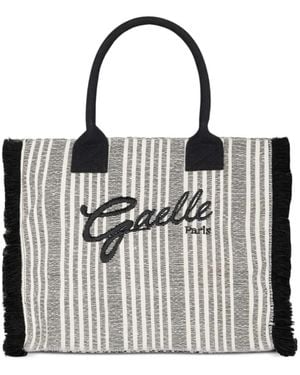 Gaelle Paris Maxi Shopper Ricamo Firma Fringe-Trim Striped Tote Bag - White