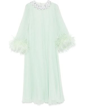 Self-Portrait Feather-Trim Chiffon Dress - Green
