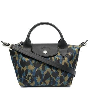 Longchamp Borsa Le Pliage con stampa camouflage - Blu