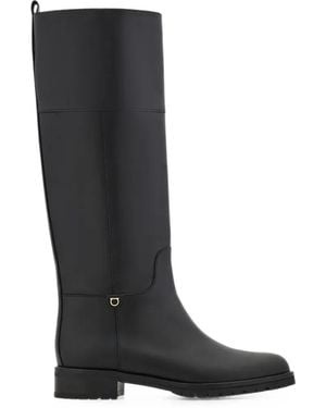 Ferragamo Knee High Gancini Ornament Boots - Black