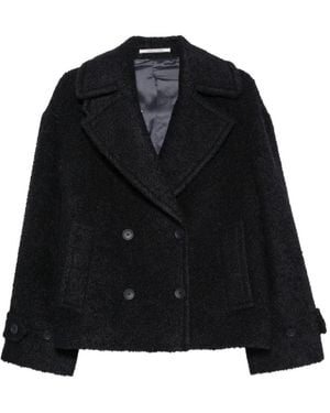 Tagliatore Double-Breasted Bouclé-Texture Coat - Black