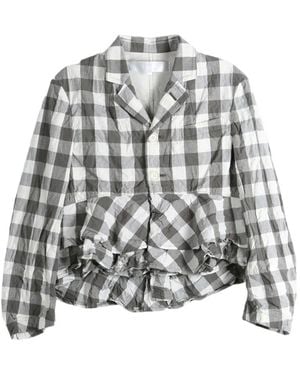 Comme des Garçons Gingham-Check Ruffled Jacket - White