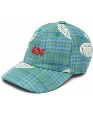 424 Checked Logo-Embroidered Cap - Blue