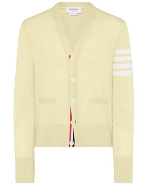 Thom Browne Merino Wool 4-Bar Classic V-Neck Cardigan - Yellow