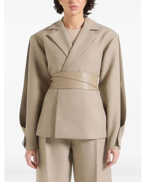 Manière De Voir Marie Twist-Sleeve Belted Tailored Blazer - Natural