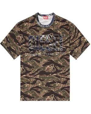 DIESEL T-Boxt-T22 Tiger-Stripe Logo T-Shirt - Brown