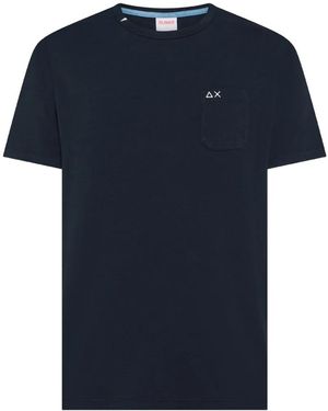 Sun 68 Logo-Embroidered Pocket T-Shirt - Blue