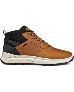 Geox Spherica 4X4 Abx Leather Lace-Up Trainers - Brown