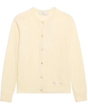 Blumarine Strass Embroidered Cashmere Cardigan - Natural