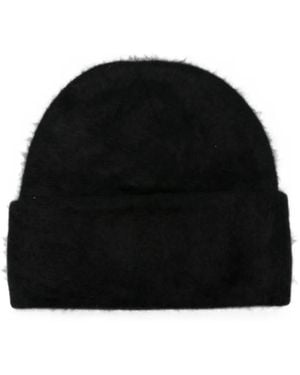 Soft Goat Brushed Turn-Up Beanie Hat - Black