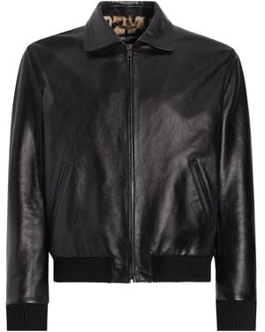 Dolce & Gabbana Leather Zip-Fastening Bomber Jacket - Black