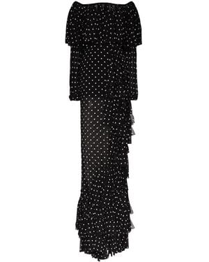 Balmain Off-The-Shoulder Ruffled Polka-Dot Gown - Black