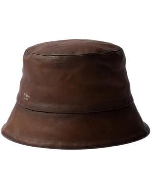 Prada Antiqued Leather Bucket Hat - Brown