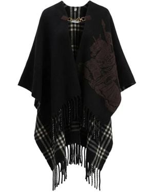 Burberry Fringed Wool Poncho - Black