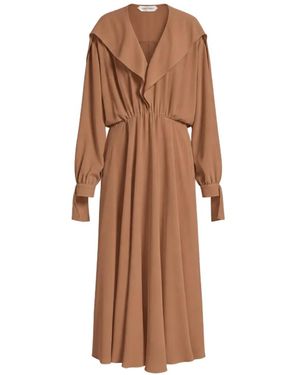 Alberta Ferretti Robe Longue Froncée À Col Cape - Brown