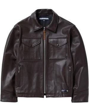 Neighborhood Patch Pocket Leather Jacket - Black