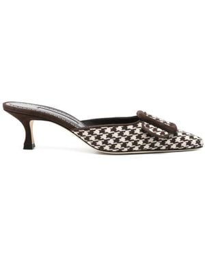 Manolo Blahnik Maysalebi Mules Mit Hahnentritt - Weiß