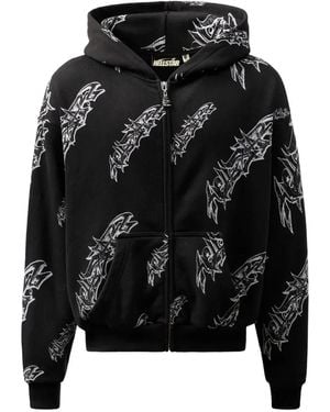 HELLSTAR Graffiti-Print Zip-Up Hoodie - Black