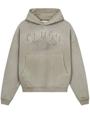 ROUGH Logo-Patch Pouch-Pocket Hoodie - Grey