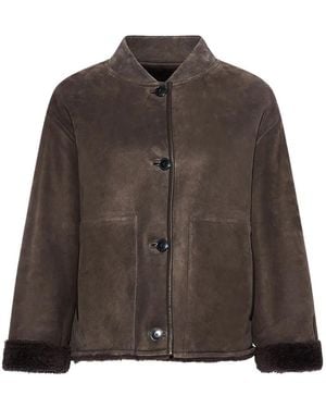 Yves Salomon Suede Shearling Varsity Jacket - Brown