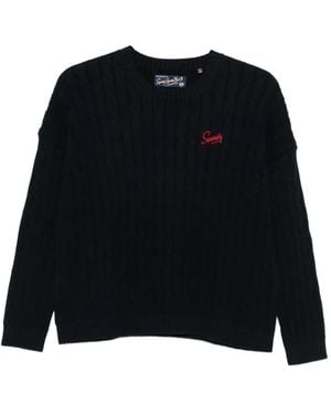 Superdry Logo-Embroidered Cable-Knit Sweater - Black