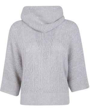 D.exterior Sequin-Embellished Cowl-Neck Jumper - Grey