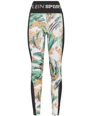 Philipp Plein Logo-Waistband Graphic-Print Leggings - Blue