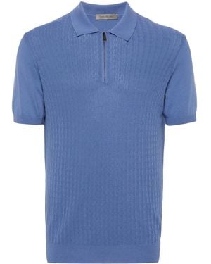 Corneliani Patterned-Jacquard Polo Shirt - Blue