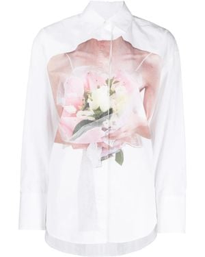 MSGM Rose-Print Poplin Shirt - White
