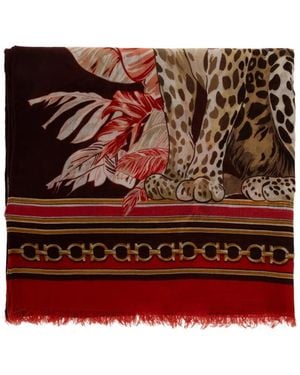 Ferragamo Leopard-Print Fringed Scarf - Red