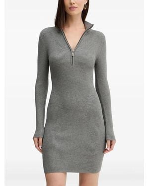 Guess Zip-Neck Ribbed Mini Dress - Grey
