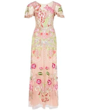 Temperley London Ostuni Floral-Embroidered Sequin Gown - Pink