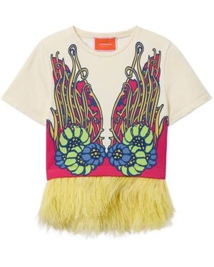 La DoubleJ La Scala Floral Feather T-Shirt - Natural