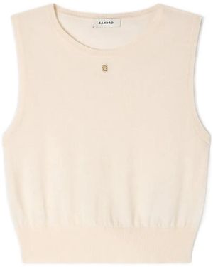 Sandro Round-Neck Logo-Plaque Tank Top - White