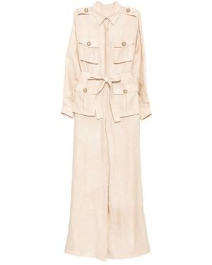 Elie Saab Printed Linen Jumpsuit - Natural