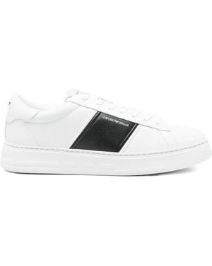 Emporio Armani Logo-Print Leather Trainers - White