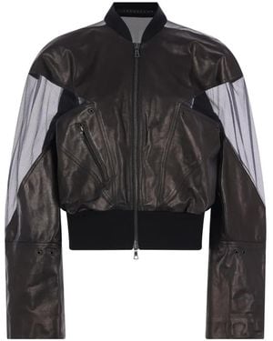 Yehuafan Tulle-Panelled Bomber Jacket - Black