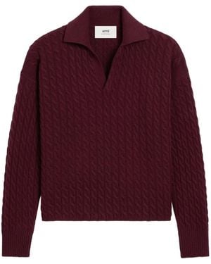 Ami Paris ケーブルニット ポロシャツ - レッド