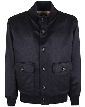 Barba Napoli Button-Up Bomber Jacket - Blue