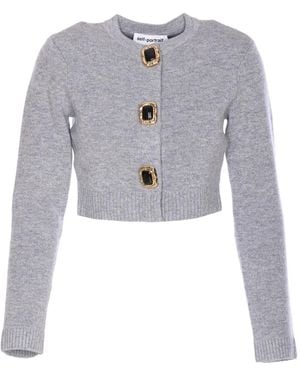 Self-Portrait Wool Knit Jewelled Sweater - Grey