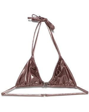 Blumarine Rose Laminated Bikini Top - Brown
