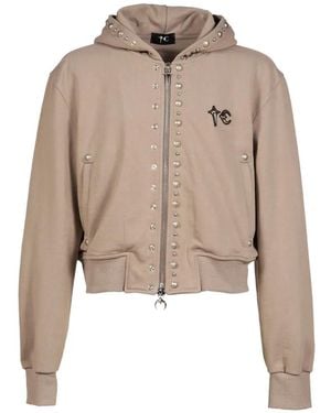 THUG CLUB Stud-Embellished Cropped Hoodie - Natural