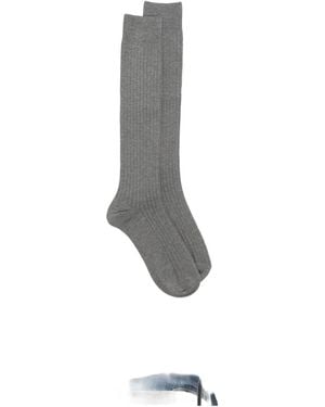ANT45 Urbana Long Ribbed-Knit Knee-High Socks - White