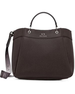 ARMANI EXCHANGE Large Logo-Print Pebbled Tote Bag - Black